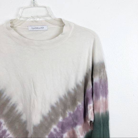 Daydreamer Dusty Rose Tie Dye Long Sleeve Crewneck Slightly Cropped Top - Picture 5 of 11